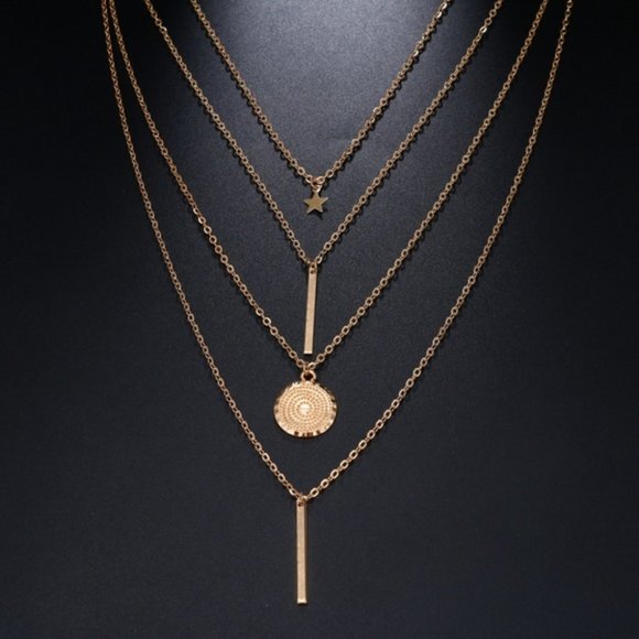 Dainty Multilayered Coin Bar Star Necklace - Picture 4 of 4